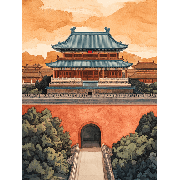 Ancient Chinese Palace Wall Canvas Print/Decorative Painting Suitable for Living RoomOffice Hallway and Study Decoration.