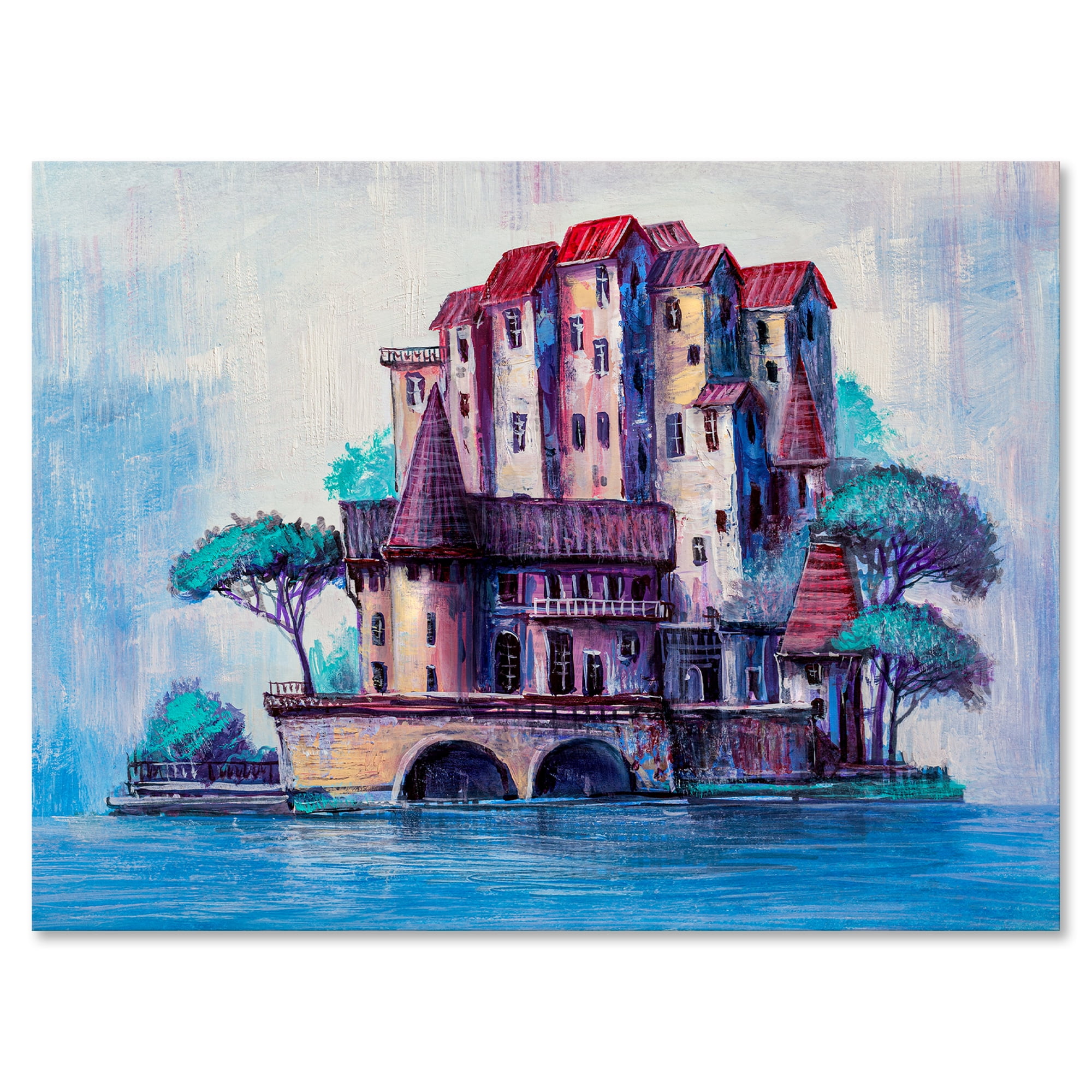 Ancient City Skypscrapers By The Bridge 32 in x 16 in Painting Canvas Art Print, by Designart