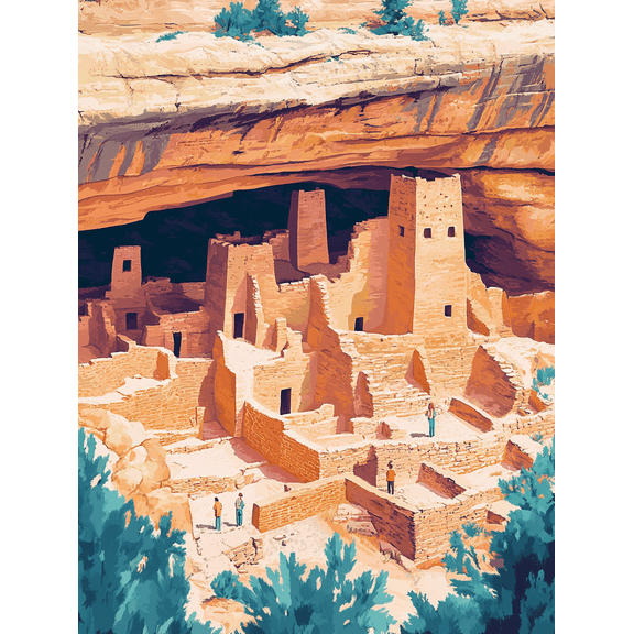 Ancient Cliff Dwelling Canvas Print/Wall Art， Suitable for Living Room， Bedroom， Office， Study， and Hotel Decoration.