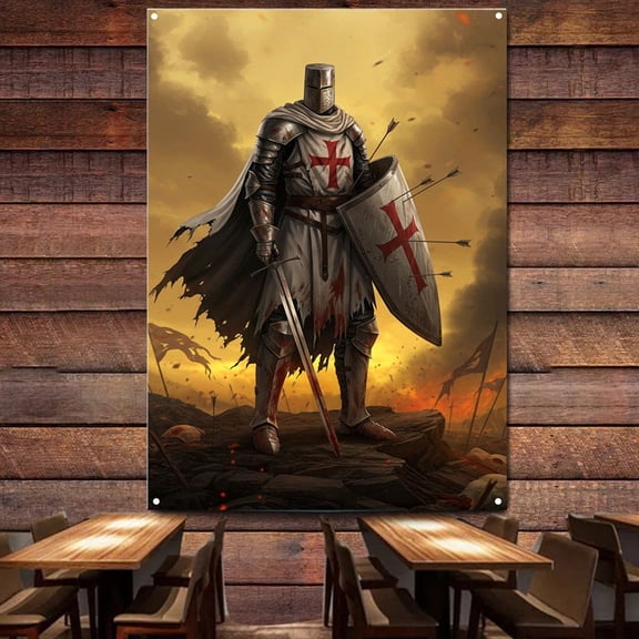 Ancient Combat Legion Wall Art Posters and Prints Wall Hanging Military Art Christ Jesus Knights Templar Armor Banners Flag Canvas Painting Background Wall Decor Tapestry,38X57 inches
