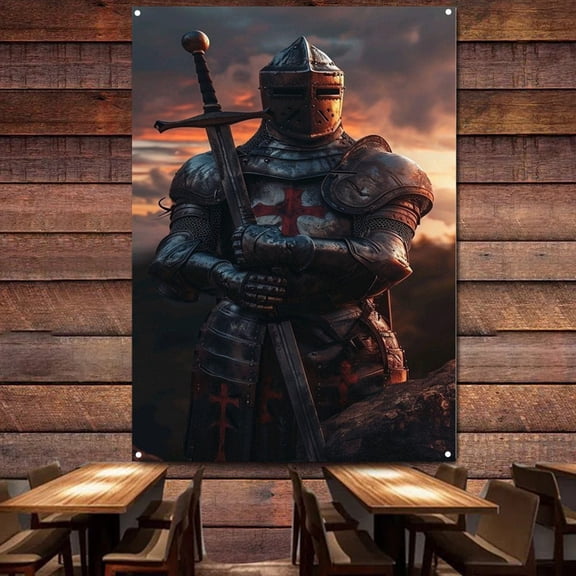Ancient Cross Legion Art Decor Banner Wall Posters Vintage Knights Templar Wall Hanging Flag Canvas Painting for Dorm and Room 38" x 57"