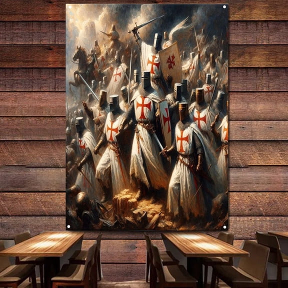 Ancient Cross Legion Art Decor Banner Wall Posters Vintage Knights Templar Wall Hanging Flag Canvas Painting for Dorm and Room 38" x 57"