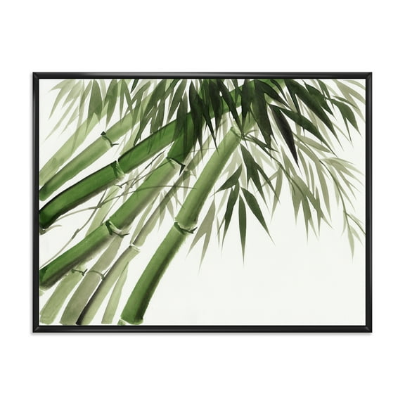 Ancient Dark Green Bamboo 20 in x 12 in Framed Painting Canvas Art Print, by Designart