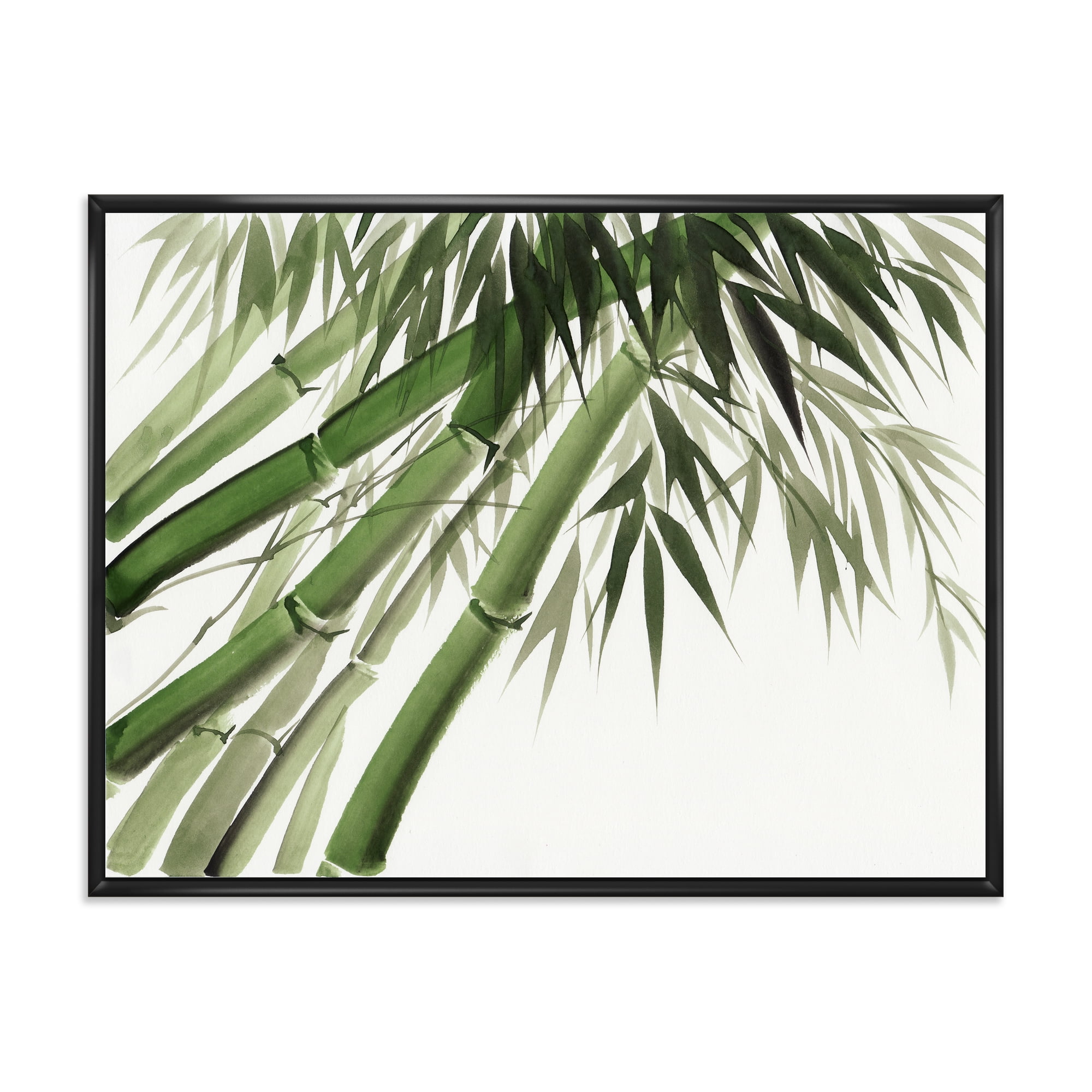 Ancient Dark Green Bamboo 32 in x 16 in Framed Painting Canvas Art Print, by Designart