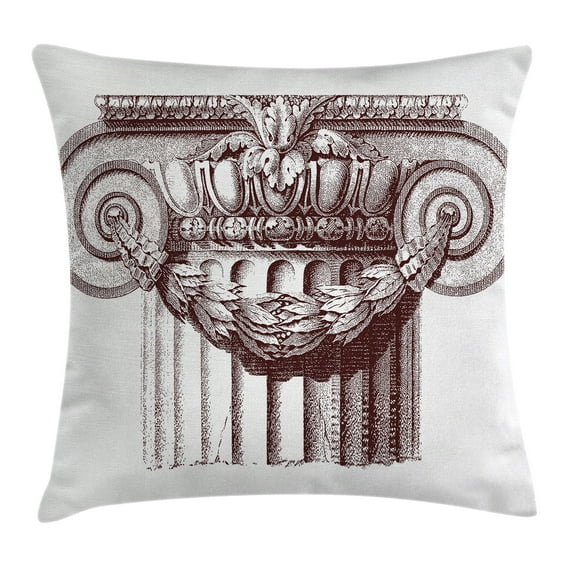 Ancient Decor Throw Pillow Cushion Cover, Classical Antique Column Roman Empire Architecture Heritage Culture Print, Decorative Square Accent Pillow Case, 24 X 24 Inches, Burgundy White, by Ambesonne