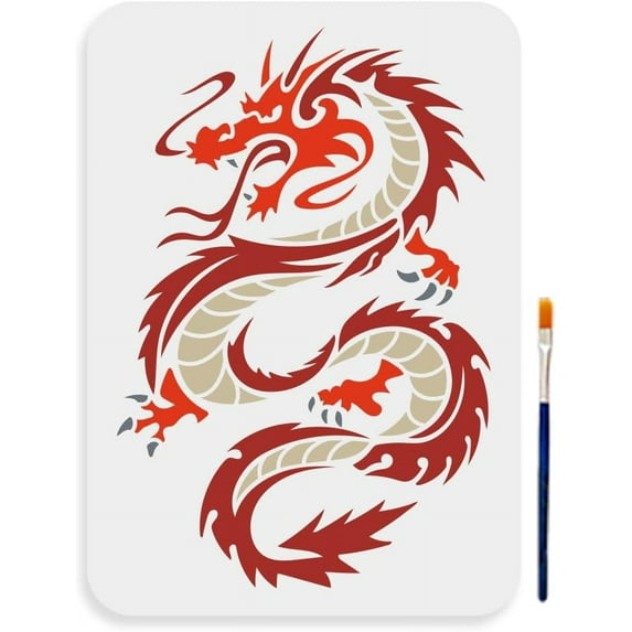 Ancient Dragon Stencil 11.7×8.3inch Large Medieval Dragon Stencils with Paint Brush Reusable Chinese Dragon Template for Canvas Fabric Wall DIY Craft Projects