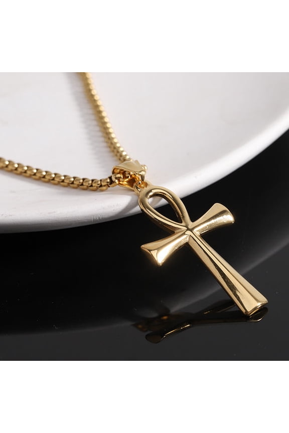 Ancient Egypt Ankh Cross Charm Pendant Golden Silver Color 14K Yellow Gold Amulet Necklaces For Women Men Egyptian Jewelry Gifts