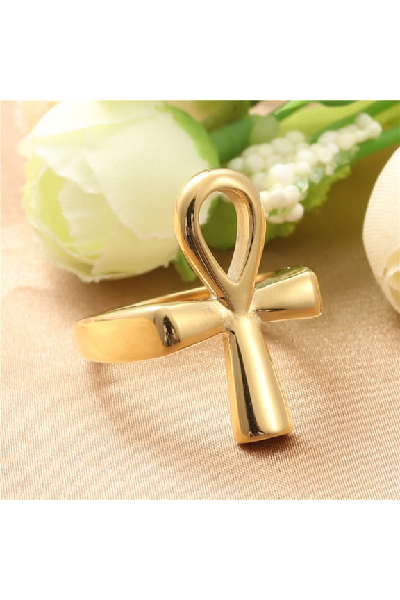 Ancient Egypt Ankh Cross Gold Plated High Quelity Fine 14K Yellow Gold Male Female Ring