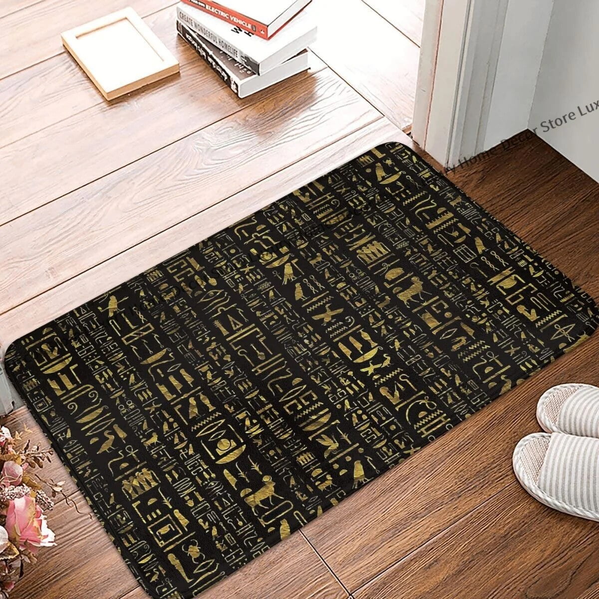 Ancient Egypt Bath Mat Egyptian Hieroglyphs Vintage Glod Doormat Kitchen Carpet Outdoor Rug Home