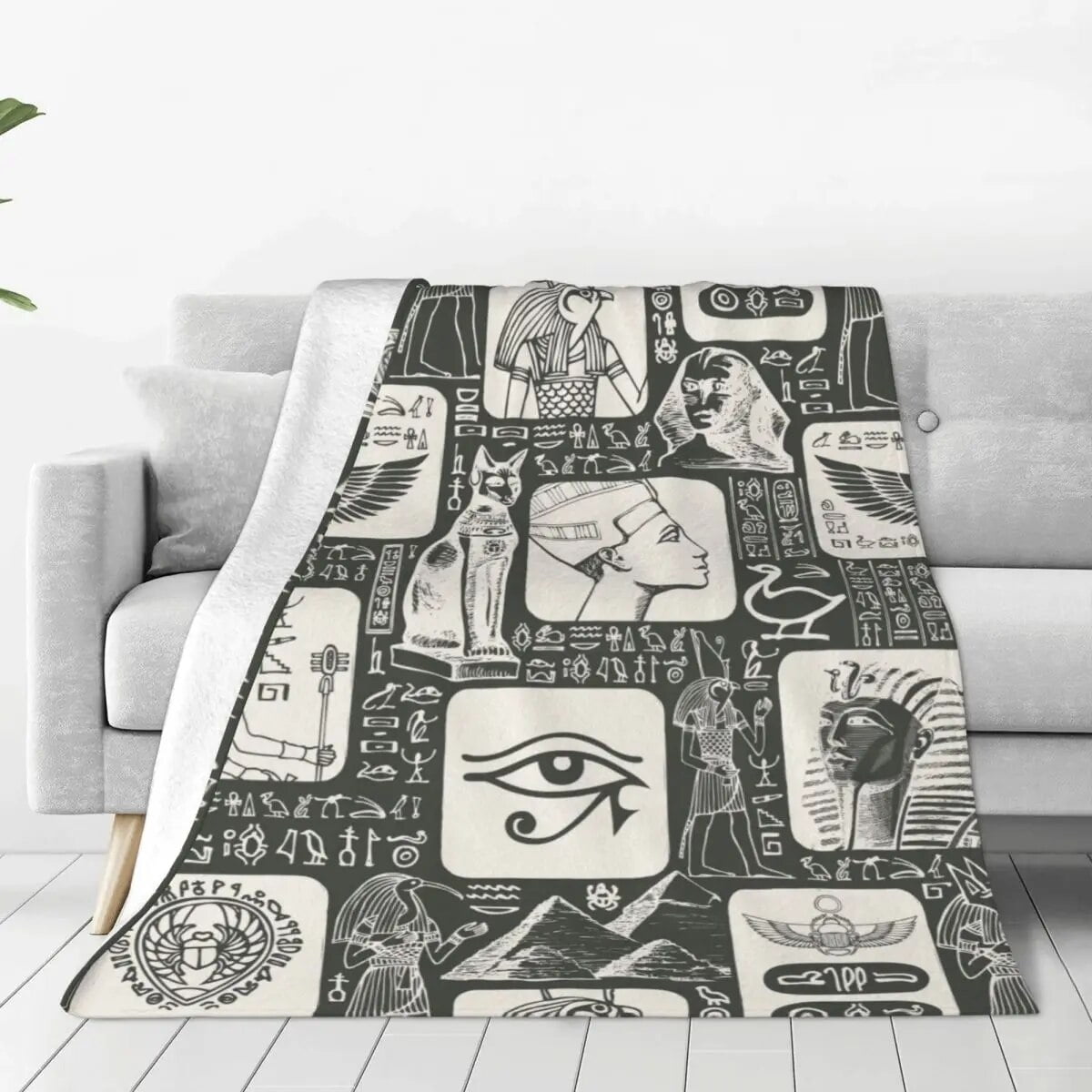 Ancient Egypt Blanket Velvet Printed Egyptian Hieroglyphs Multifunction Warm Throw Blanket for