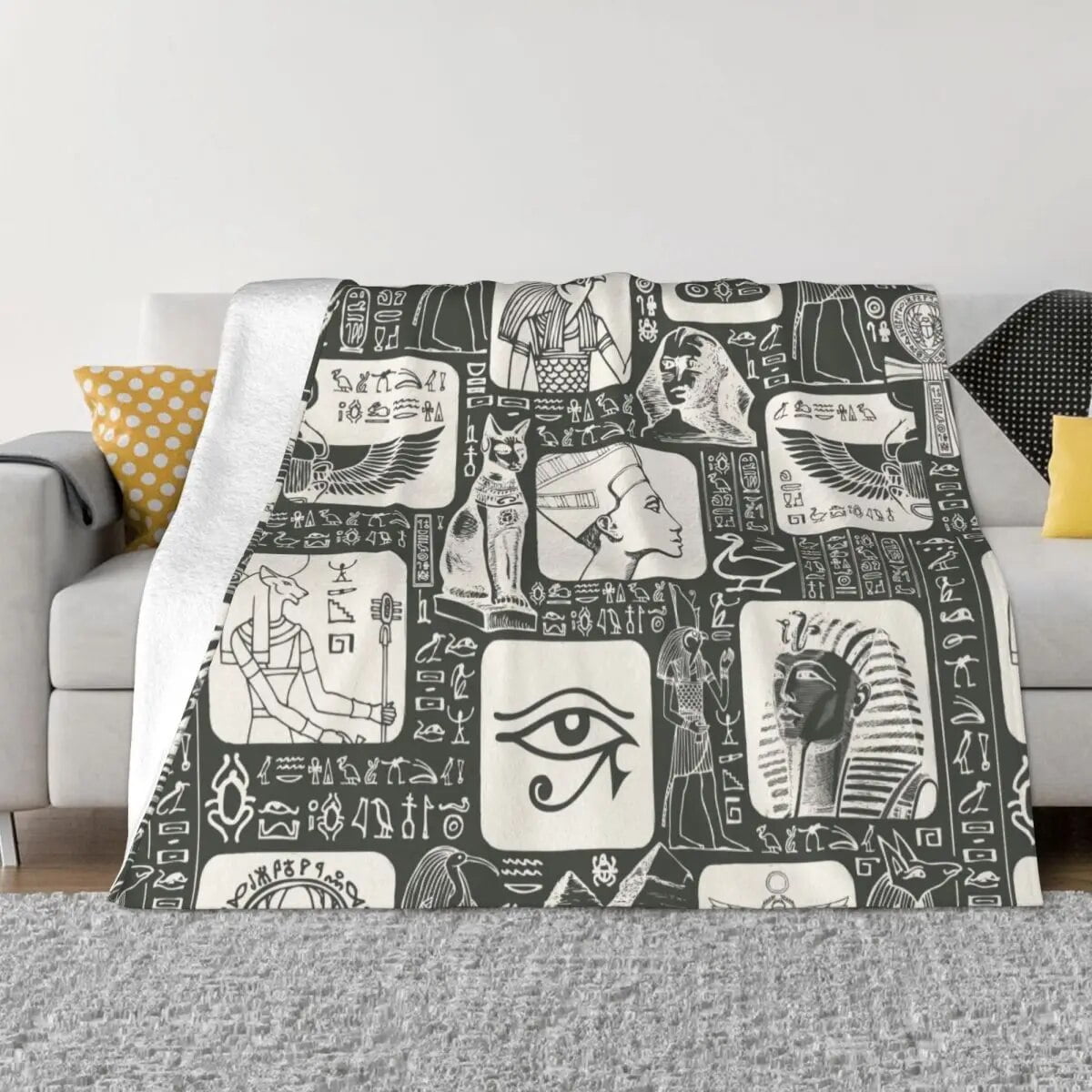 Ancient Egypt Blankets Fleece Winter Egyptian Hieroglyphs Multi
