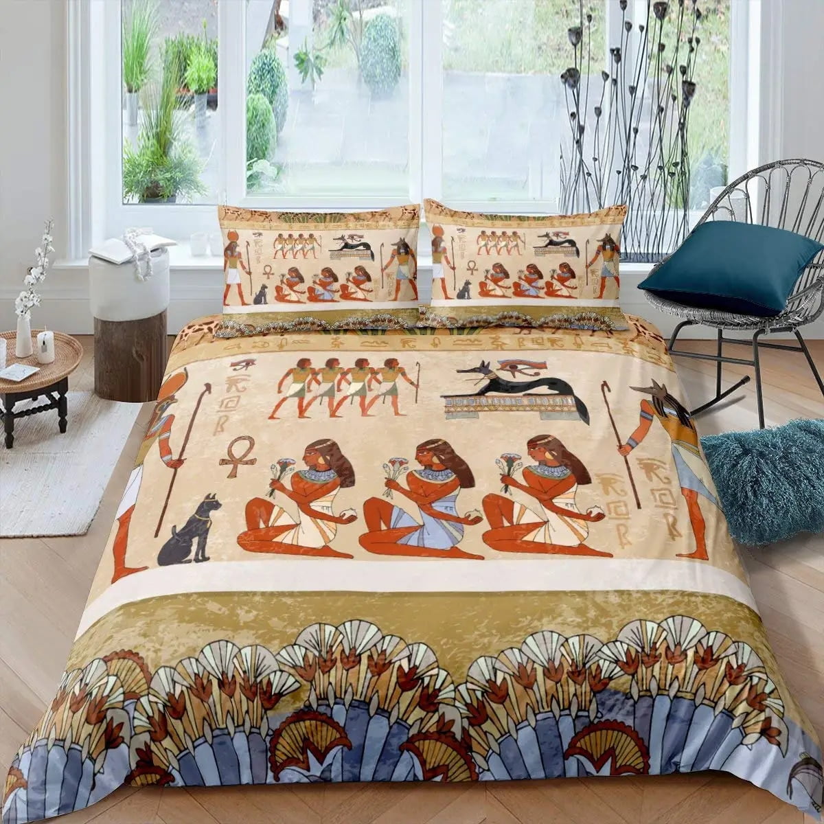 Ancient Egypt Duvet Cover Set Egyptian Symbol Bedding Set Vintage