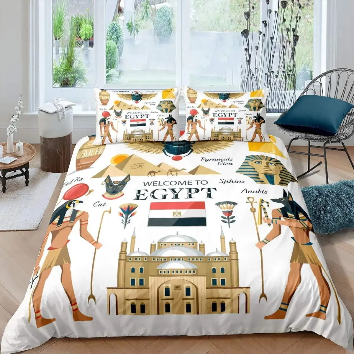 Ancient Egypt Duvet Cover Set Egyptian Symbol Bedding Set Vintage