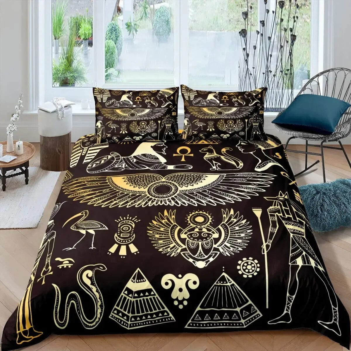 Ancient Egypt Duvet Cover Set Egyptian Symbol Bedding Set Vintage