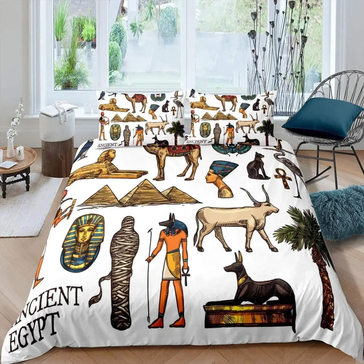 Ancient Egypt Duvet Cover Set Egyptian Symbol Bedding Set Vintage