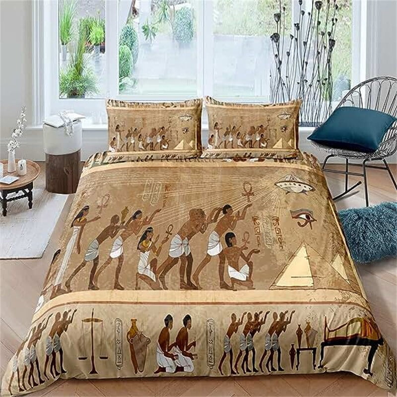 Ancient Egypt Duvet Cover Set Egyptian Symbol Vintage Pharaoh Pyramid