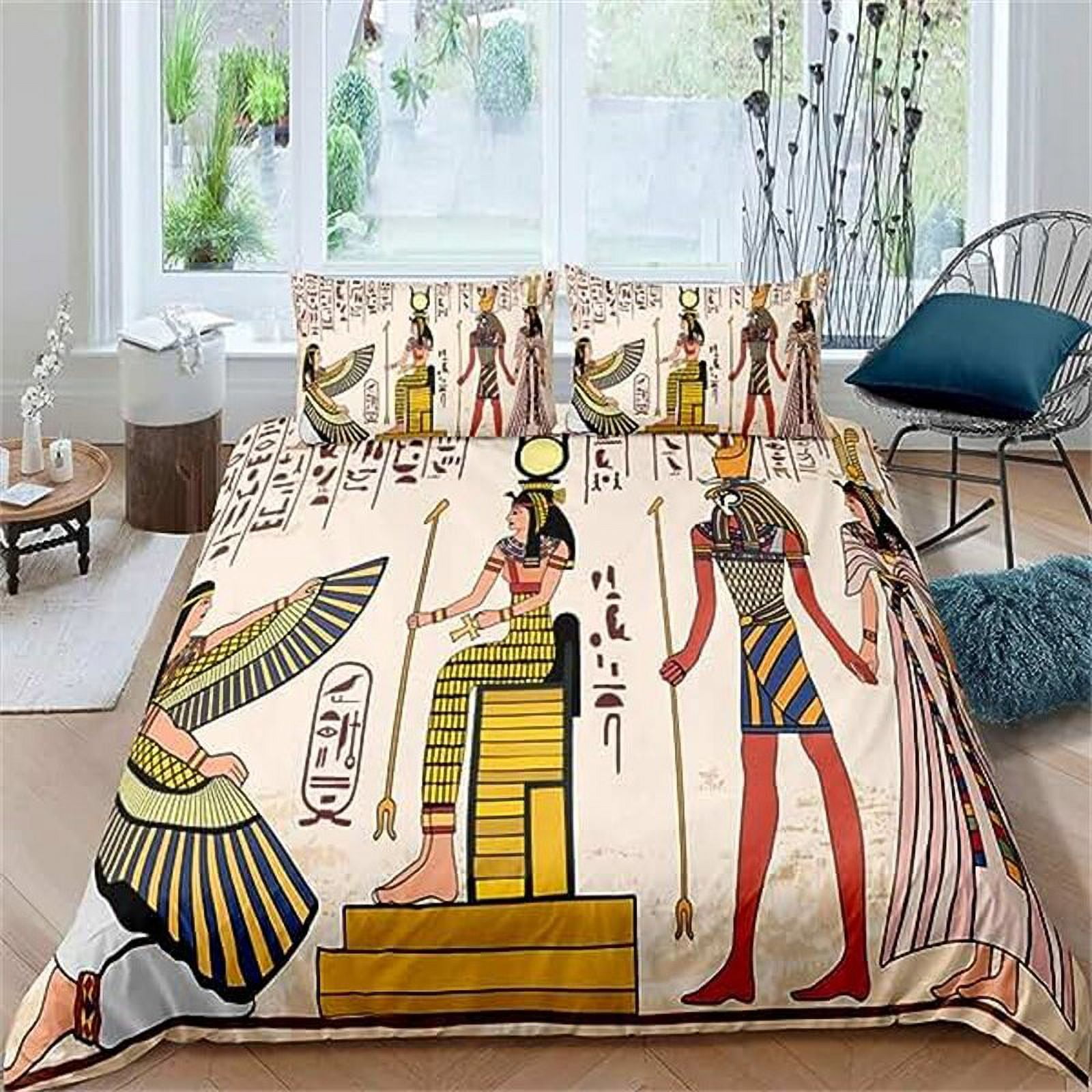 Ancient Egypt Duvet Cover Set Egyptian Symbol Vintage Pharaoh Pyramid