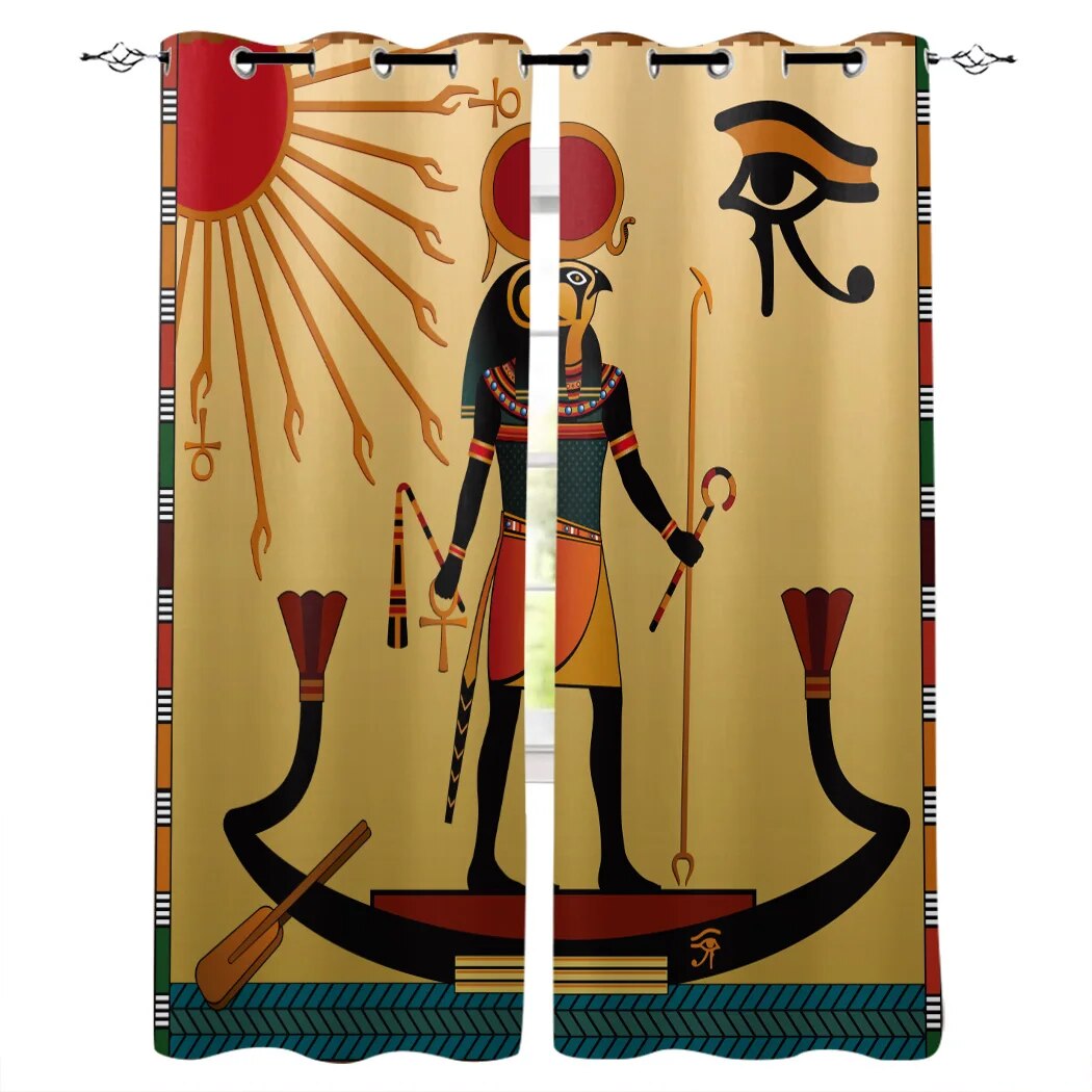 Ancient Egypt Egyptian Symbol Window Curtains Dark Outdoor Kitchen