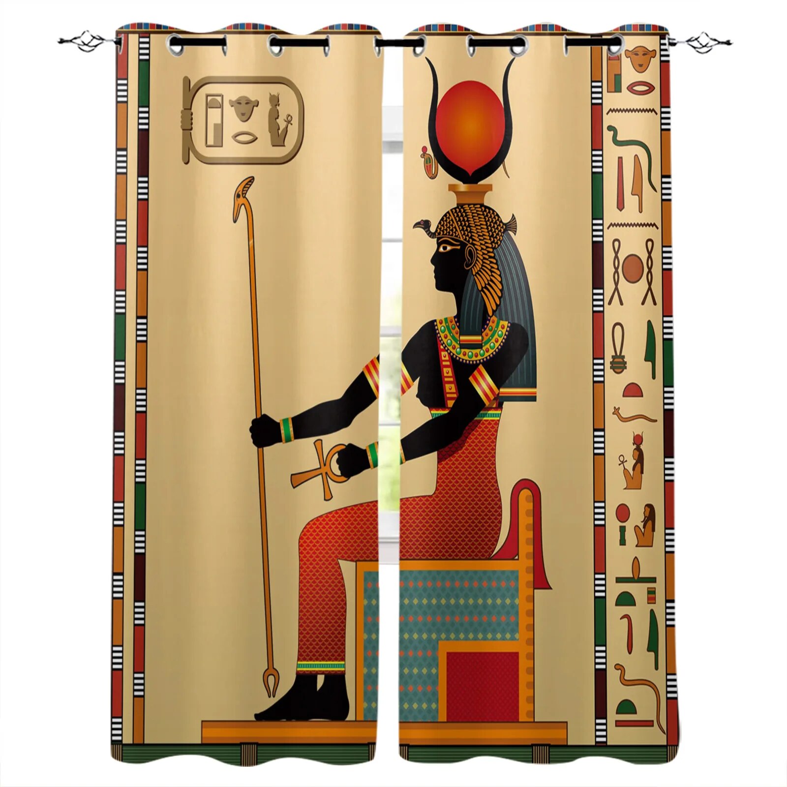Ancient Egypt Egyptian Symbol Window Curtains Dark Outdoor Kitchen