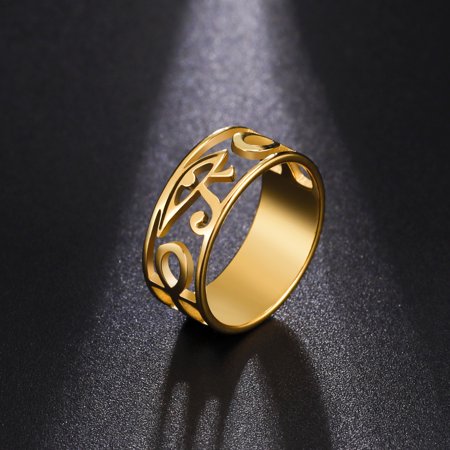 Ancient Egypt Eye Of Horus Ring 14K Yellow Gold Hollow Ra Udjat Finger Rings Accessories Ankh Cross For Women Men Gifts