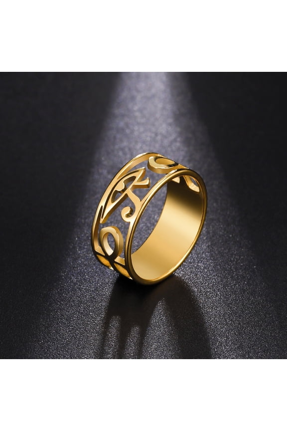 Ancient Egypt Eye Of Horus Ring 14K Yellow Gold Hollow Ra Udjat Finger Rings Accessories Ankh Cross For Women Men Gifts