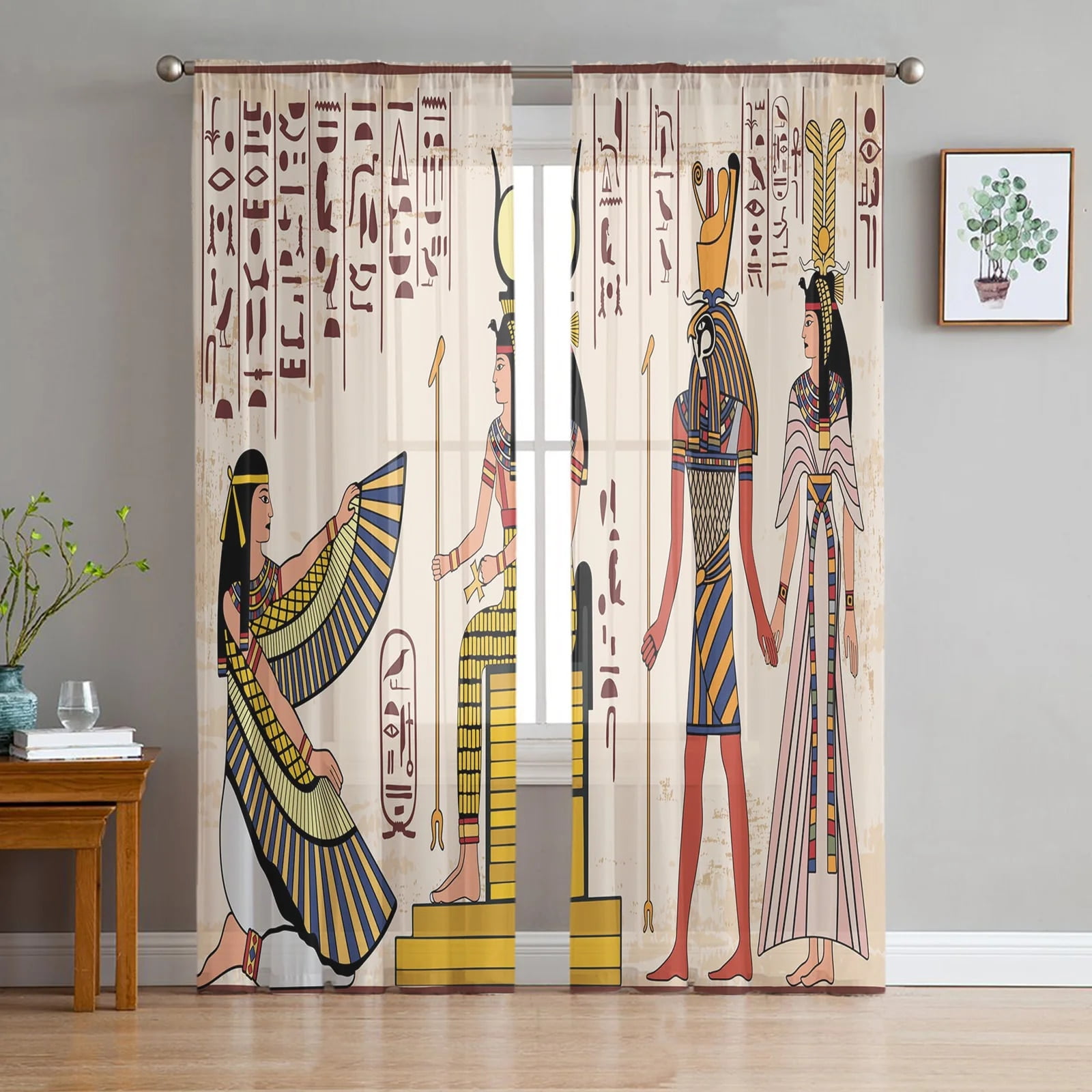 Ancient Egypt Hieroglyphs Retro Style Tulle Curtains for Bedroom Modern