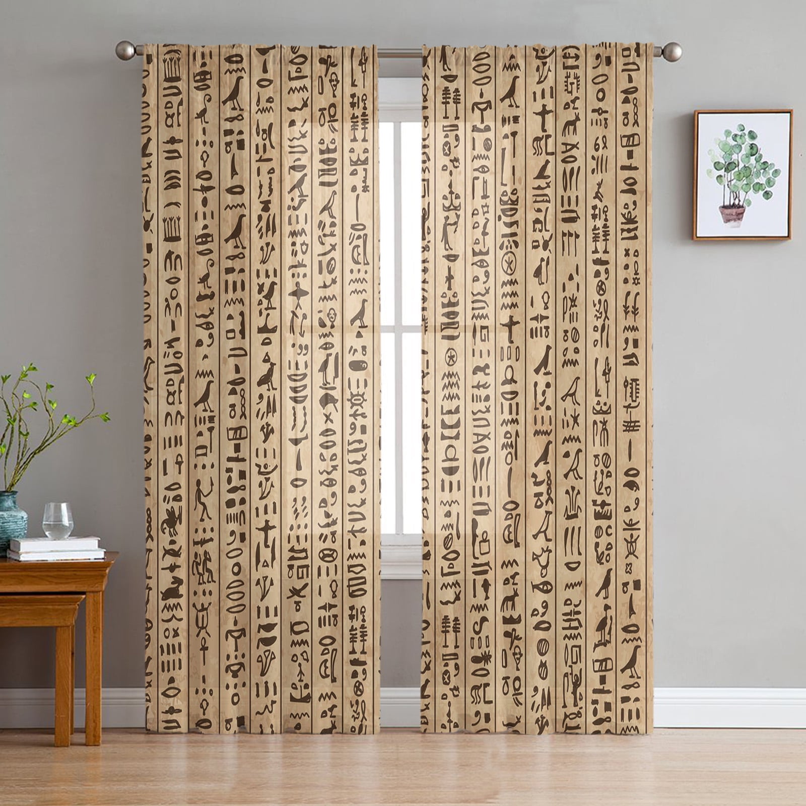 Ancient Egypt Hieroglyphs Retro Style Tulle Sheer Window Curtains for