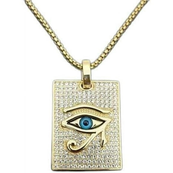 Ancient Egypt Patronus Eye of Horus Rectangle Pendant Necklace for Women Men Hip Hop Zircon Necklace