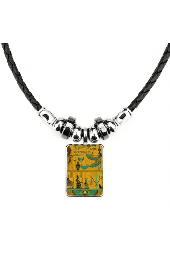 Ancient Egypt Pharaoh Art Pattern Necklace Jewelry Torque Leather Rope Pendant