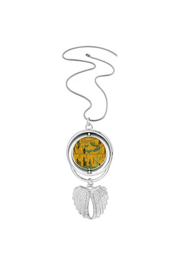 Ancient Egypt Pharaoh Art Pattern Pendant Angel Wings Rotating Necklace Jewelry