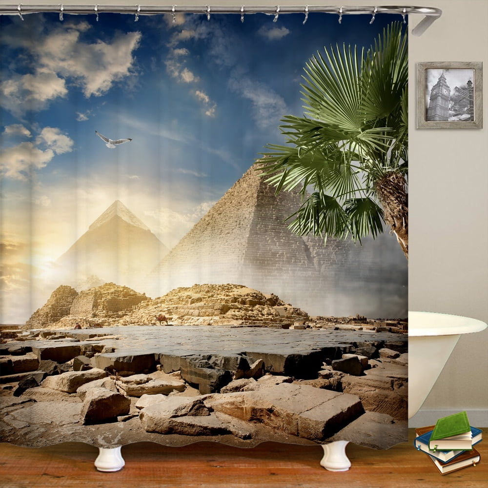 Ancient Egypt Pyramid Shower Curtains Bathroom Curtain Retro Mural