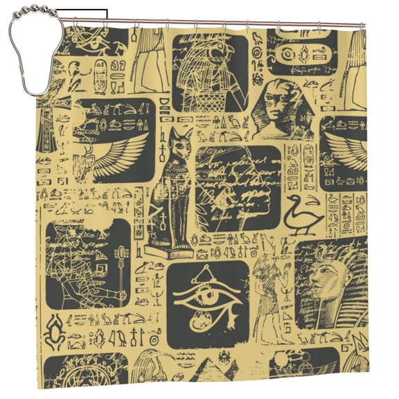 Ancient Egypt Shower Curtain with 12 Iron Hooks Washable Polyester Fabric Bathroom 72x72 Inch