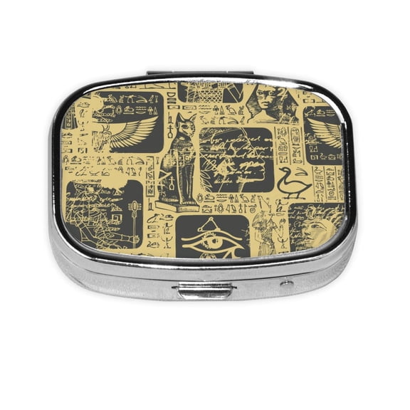 Ancient Egypt Square Pill Box 2 Compartment Pill Case Medicine Organizer Decorative Gift for Purse Pocket