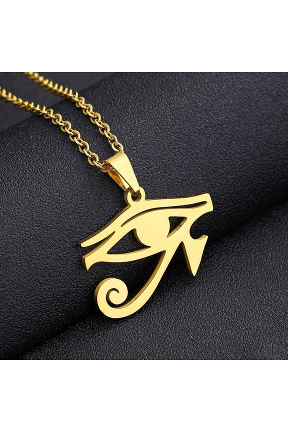 Ancient Egypt Symbol Eye 14K Gold Pendant Necklace African Amulet Jewelry Egyptian Charms Accessories