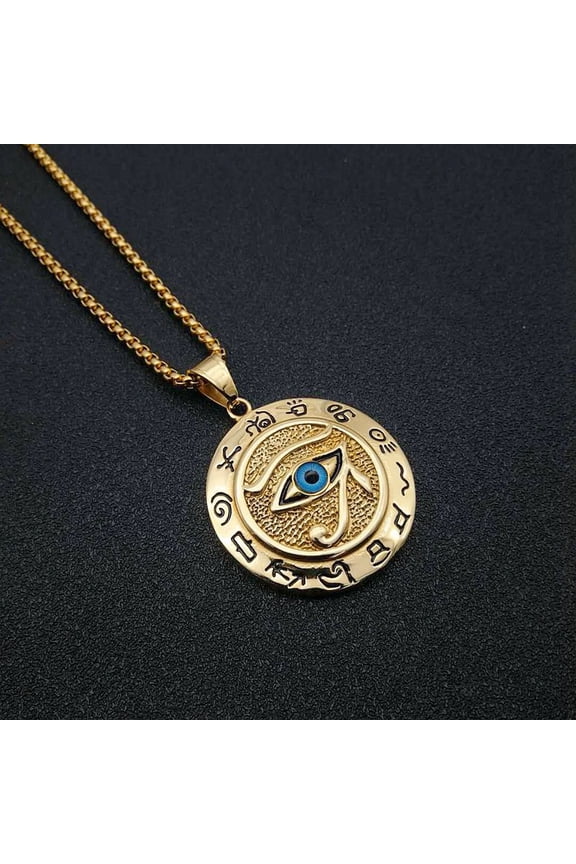 Ancient Egypt The Eye Of Horus Pendant Necklaces For Women And Men 14K Yellow Gold Round Jewelry