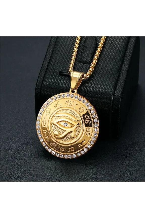Ancient Egypt The Eye of Horus Pendant Golden Color 14K White Gold Round Necklace For Women Men Egyptian Fashion Jewelry Gift