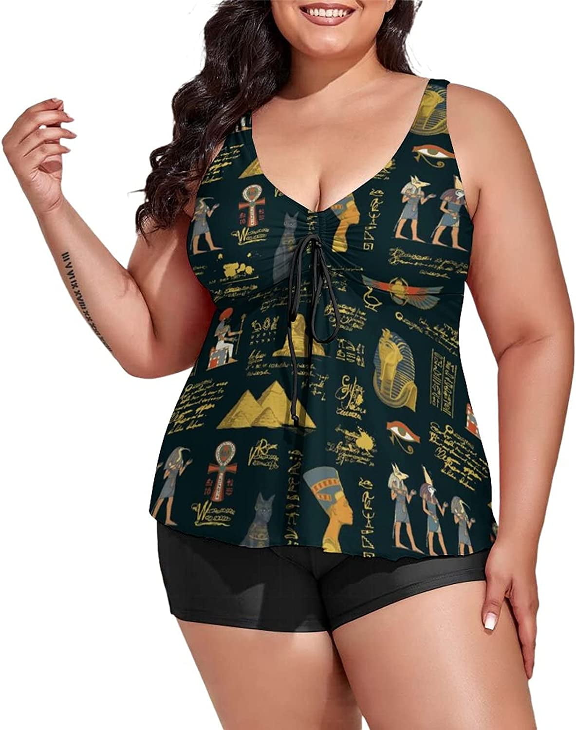 Ancient Egypt Theme Plus Size Swimsuit for Women Two Piece Bathing