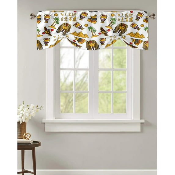Ancient Egypt Window Curtain Kitchen Cabinet Coffee Tie-Up Valance Curtain Rod Pocket Short Curtain