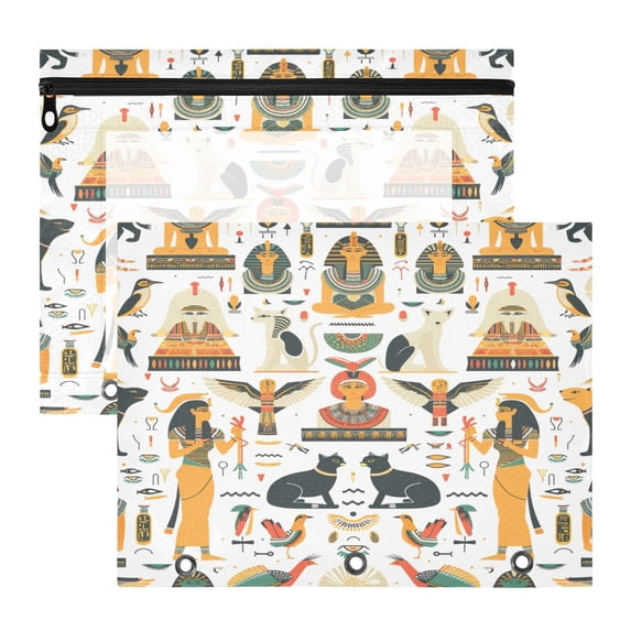 Ancient Egyptian A4 Pencil Pouch 3 Ring Zipper Pencil Pouches Pencil Case for Binder Cosmetic Bag 2 Pack