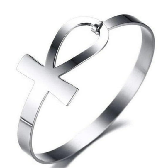 Ancient Egyptian Ankh Bracelet Womens Silver Stainless Steel Aunk Bangle Fantasy Forge Jewelry