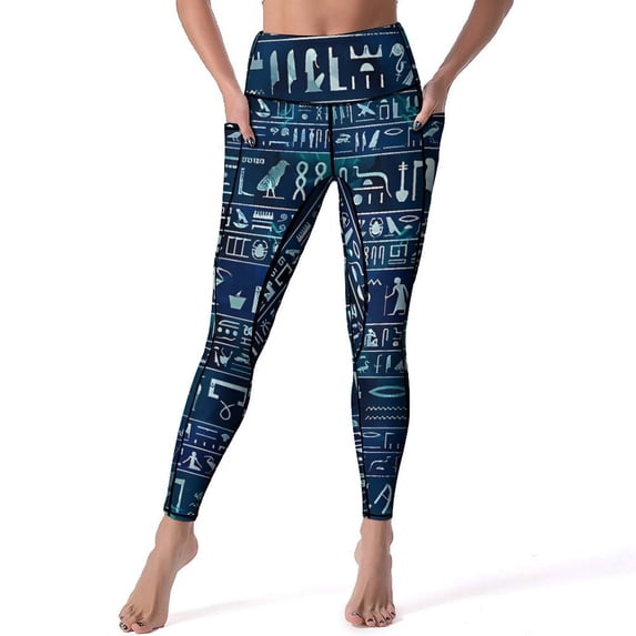 Ancient Egyptian Art Gods Leggings Gym Yoga Pants Push Up Elastic Sport Pants Pockets Stretchy Graphic Yoga Legging
