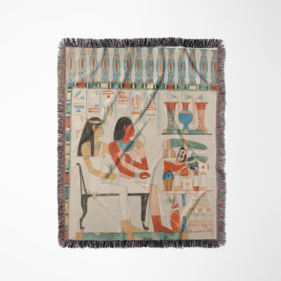 Ancient Egyptian Art Sitting Man And Woman Ancient Egypt Blue Decor, Woven Blanket