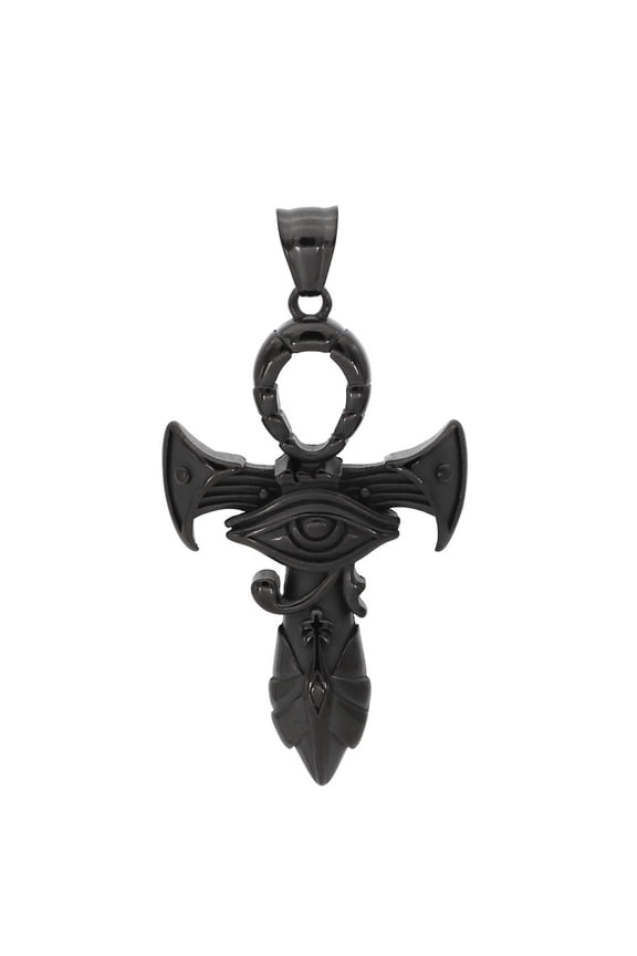Ancient Egyptian Black Ankh Necklace Stainless Steel Eye of Ra Aunk Pendant Unisex Fantasy Forge Jewelry
