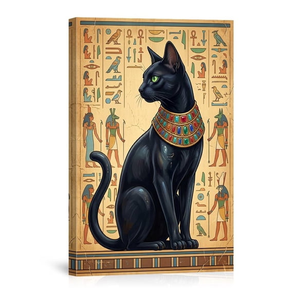 Ancient Egyptian Black Cat Bastet Goddess Hieroglyphic For Home Canvas