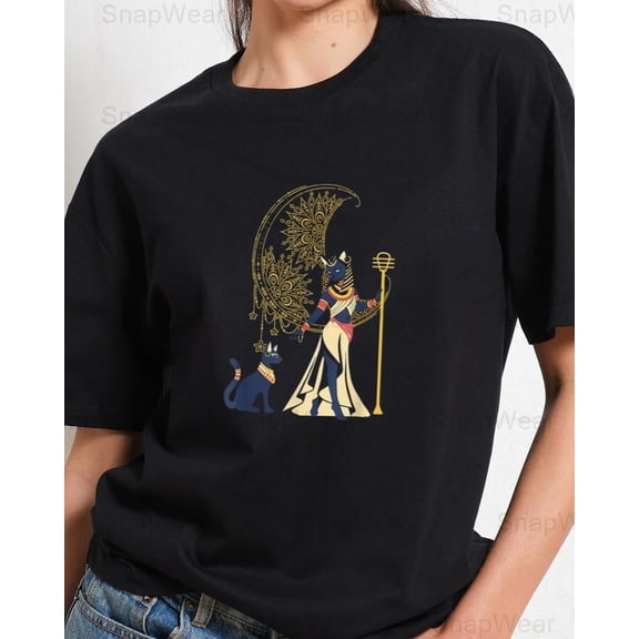 Ancient Egyptian Cat Goddess Bastet Egypt Crescent Moon Mythology T-Shirt Unisex, up to 5XL