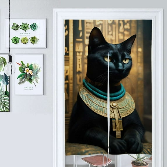 Ancient Egyptian Cat Statue Door Curtain Nordic Living Room DoorCurtain Porch Partition Curtain Kitchen Rative Half Curtain