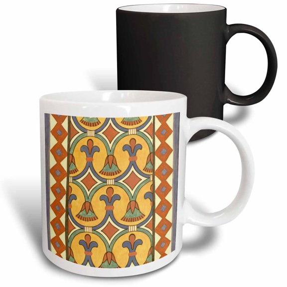 3drose, Ancient Egyptian Ethnic Diamond Pattern Fancy Orange Purple Yellow, 11oz Magic Transforming Mug
