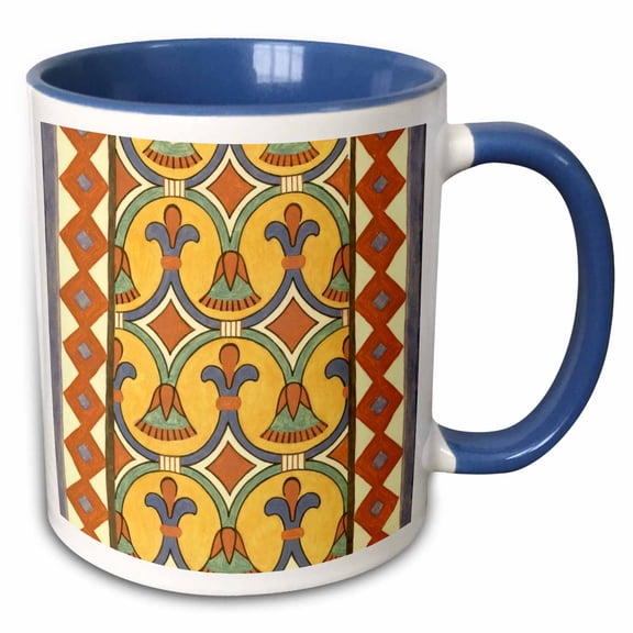 3drose, Ancient Egyptian Ethnic Diamond Pattern Fancy Orange Purple Yellow, 11oz Two-tone Blue Mug