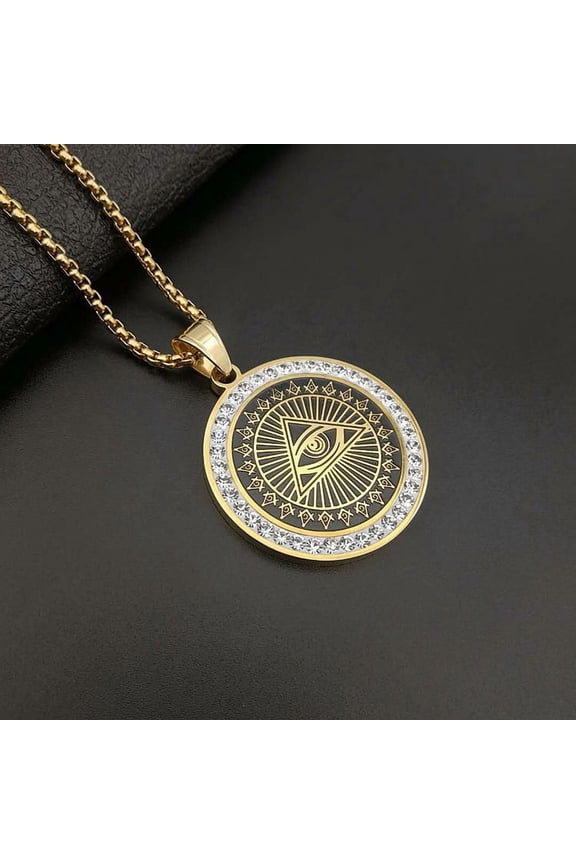 Ancient Egyptian Eye of Horus 14K Yellow Gold Necklace Evil Eye Pendant Men's and Women's Spiritual Amulet Protection Jewelry Gift
