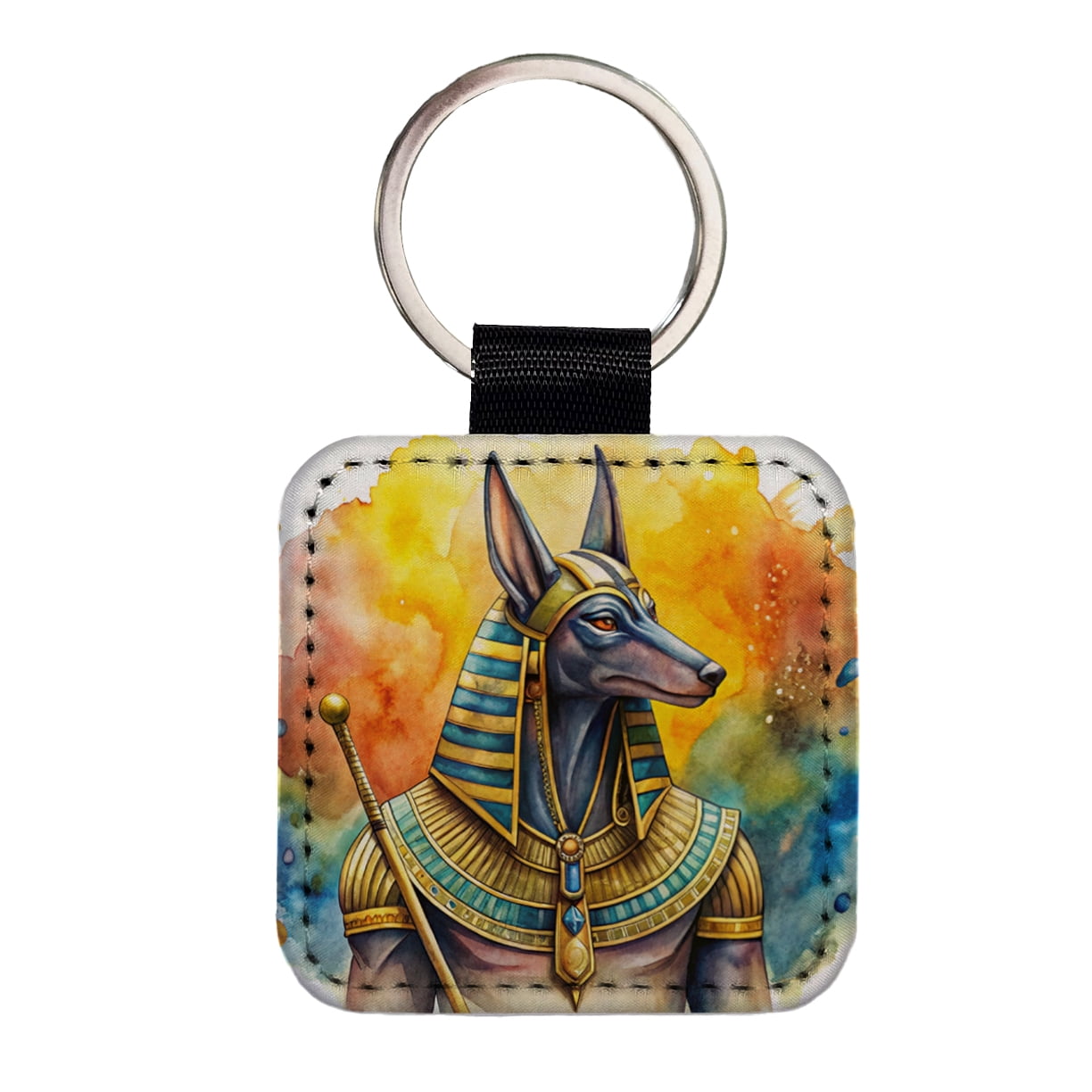 Ancient Egyptian God Anubis Watercolor Faux Leather Square Keychain ...